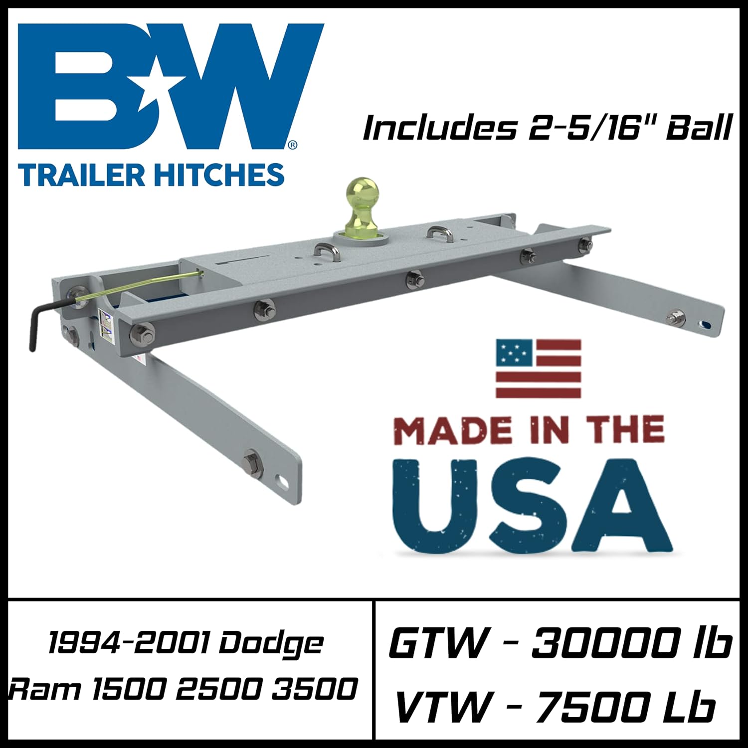 B&W Turnoverball Underbed Gooseneck Hitch — Dodge Ram 1500/2500/3500 ('94-'02)